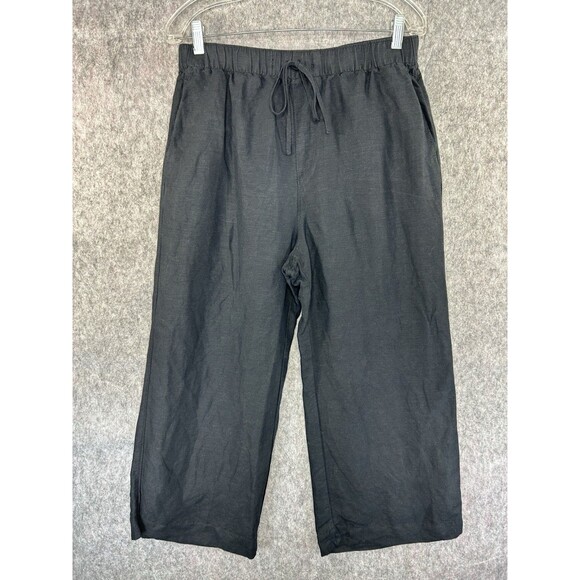 Abercrombie & Fitch Wide Leg Pants Linen Blend Size Medium Black Pleated Pull On - Picture 1 of 7